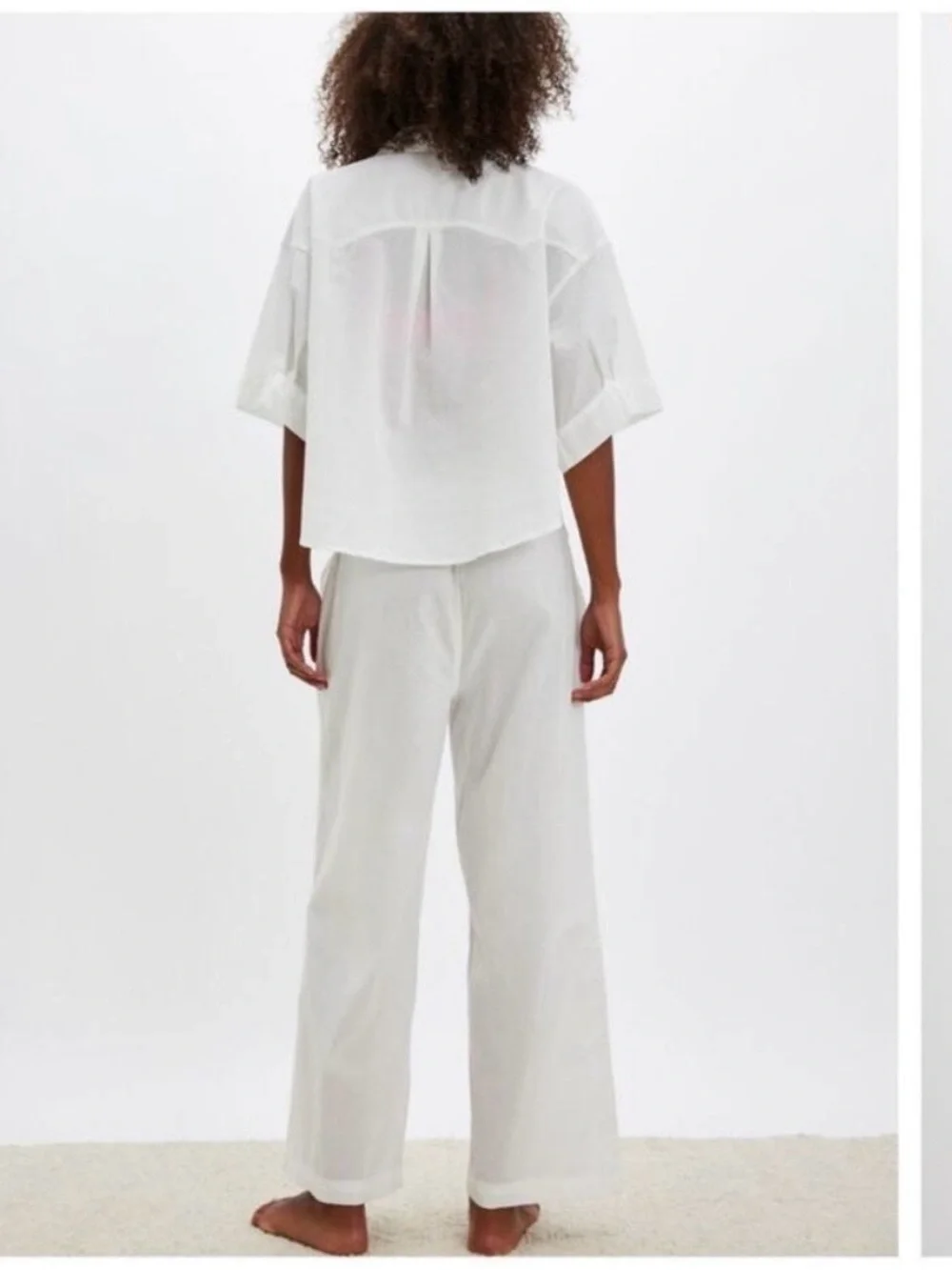 Free People White Wide-Leg Button-Front Pants with Elastic Waist and Top